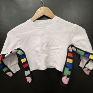 Stella McCartney White Cropped Sweatshirt with Multicolor Ribbon Stripes